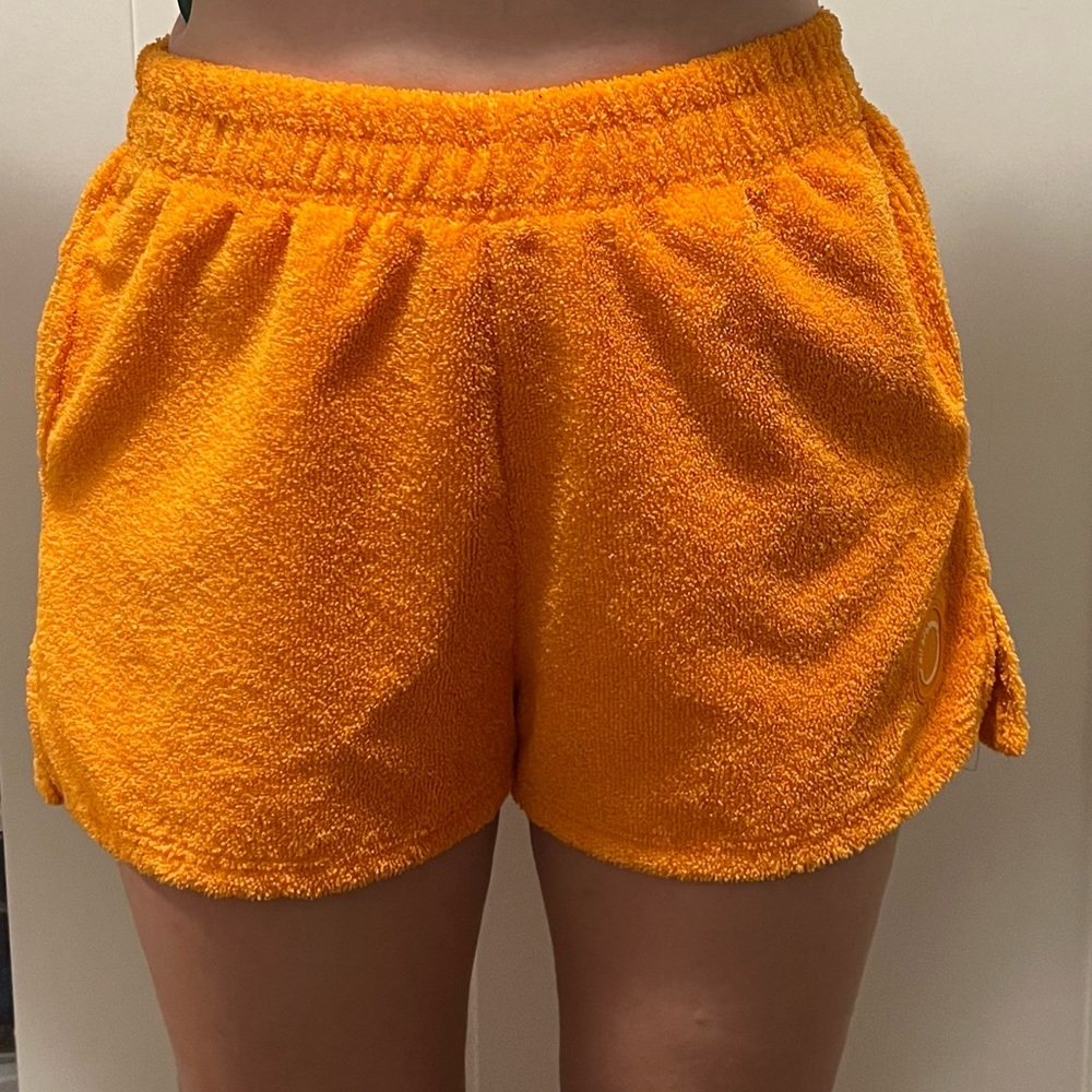 Orange terry towel shorts